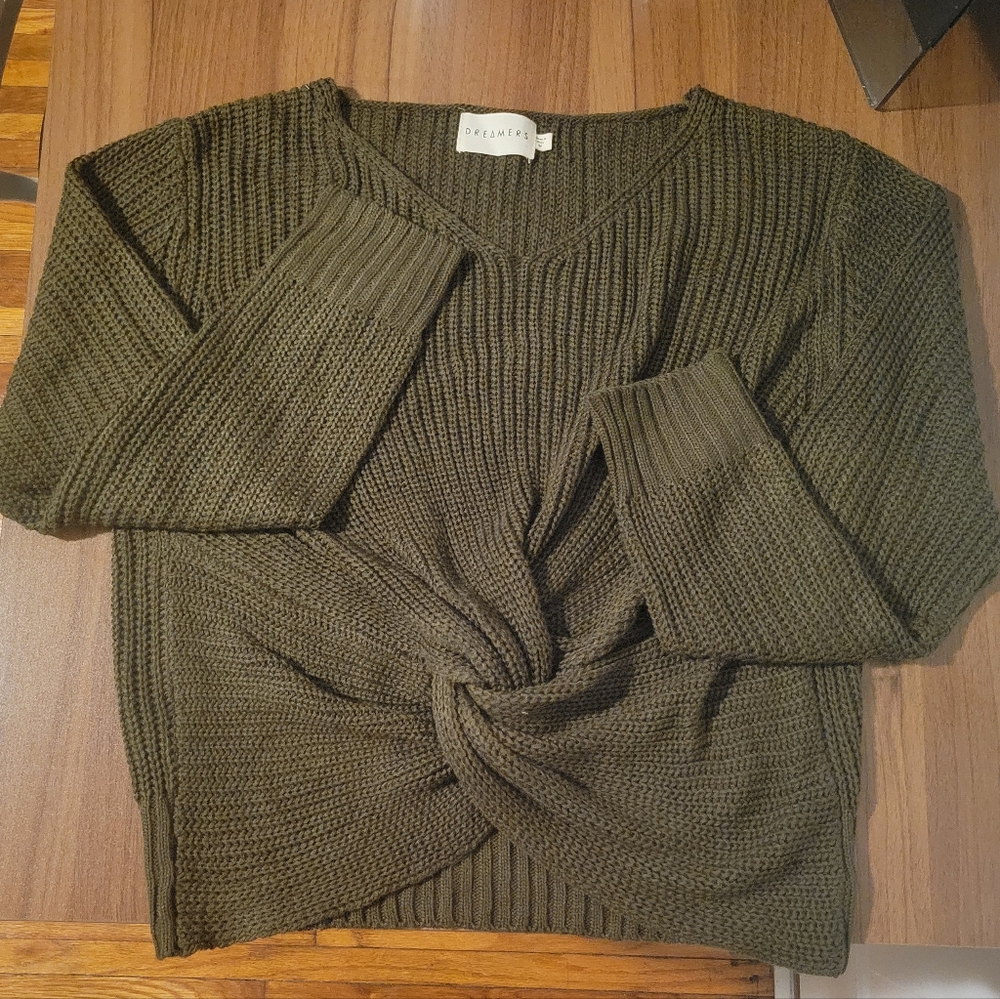 Dreamers Olive Green Cropped Sweater